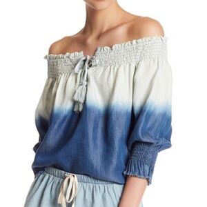 Buckle Bleach Dipped Chambray off shoulder tunic